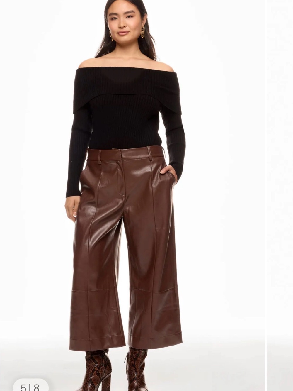 Jason Wu Brown Cropped Wide-Leg Faux Leather Trousers